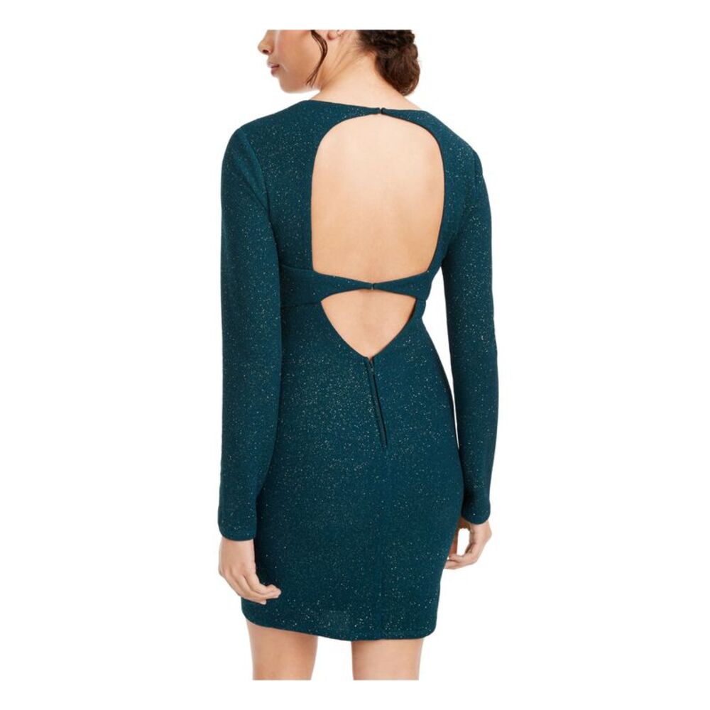 CITY TRIANGLES Womens Body Con Short Dress Green Long Sleeve Cocktail Juniors 3 - Picture 2 of 4